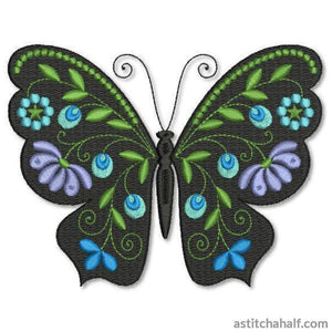Butterfly Black and Blue Han - aStitch aHalf