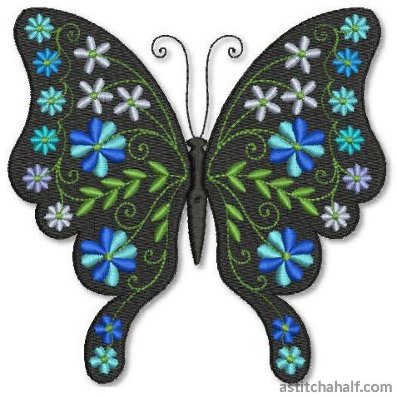 Butterfly Black and Blue Steel - aStitch aHalf