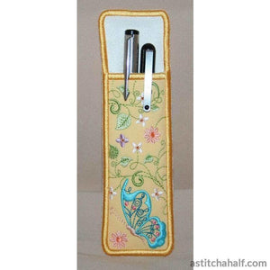 Butterfly Blue Pen and Pencil Holder - a-stitch-a-half