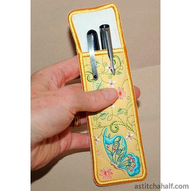 Butterfly Blue Pen and Pencil Holder - a-stitch-a-half
