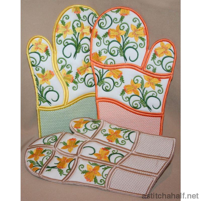 Daffodil Oven Gloves - a-stitch-a-half