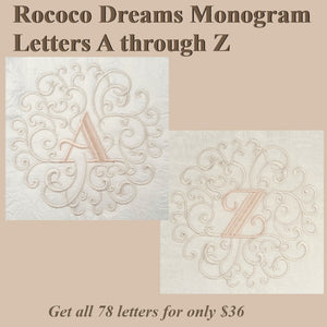 Rococo Dreams Monogram Letters A through Z - a-stitch-a-half