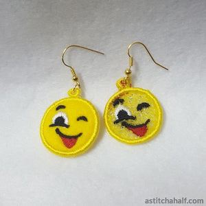Emoji Wink Earrings Pendant Bookmark - aStitch aHalf
