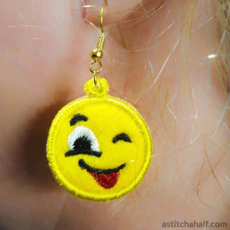 Emoji Wink Earrings Pendant Bookmark - aStitch aHalf
