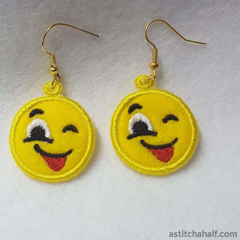 Emoji Wink Earrings Pendant Bookmark - aStitch aHalf