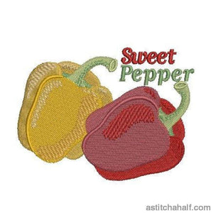 Farmers Market Sweet Peppers Red and Yellow - aStitch aHalf