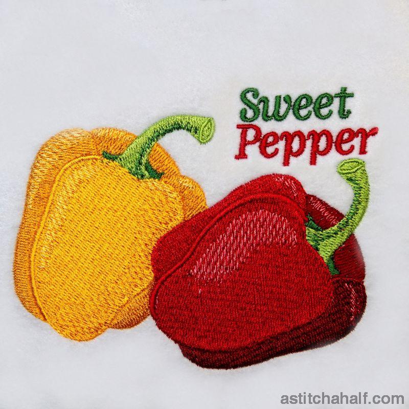Farmers Market Sweet Peppers Red and Yellow - aStitch aHalf