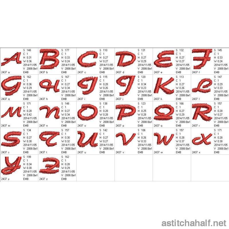 Font Karin Script capital letters - aStitch aHalf