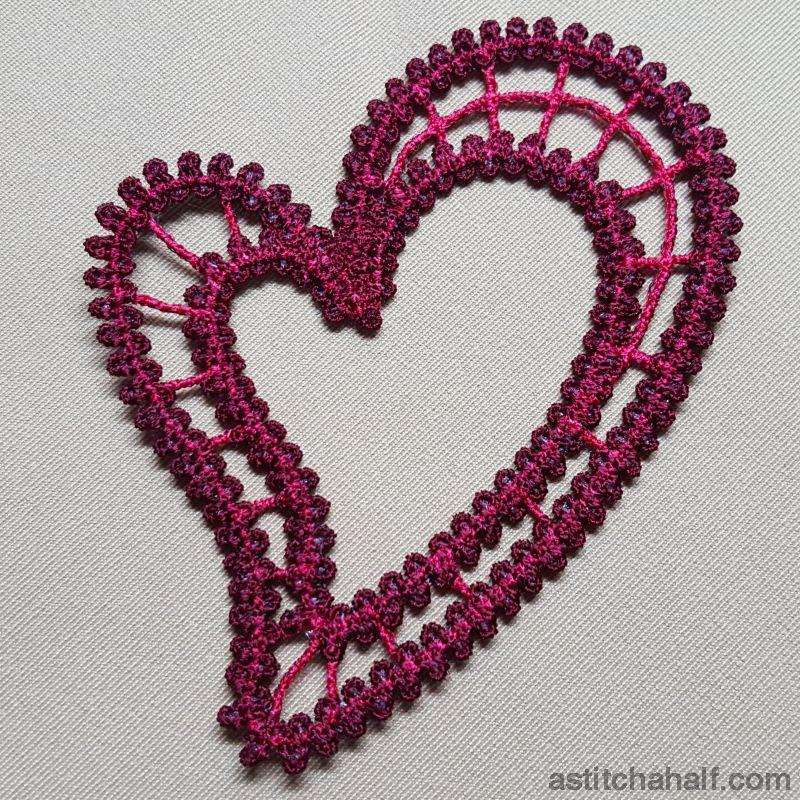 Freestanding Lace Battenburg Heart Earrings and Pendant - aStitch aHalf