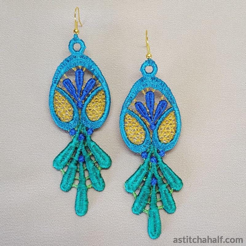 Freestanding Lace Peacock Teardrop Earrings - aStitch aHalf