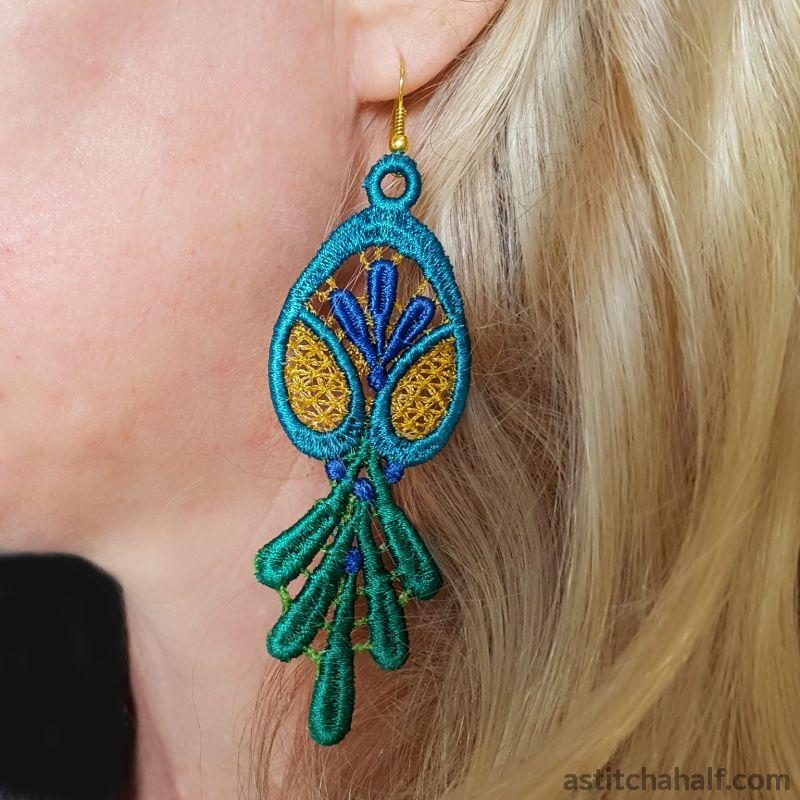 Freestanding Lace Peacock Teardrop Earrings - aStitch aHalf
