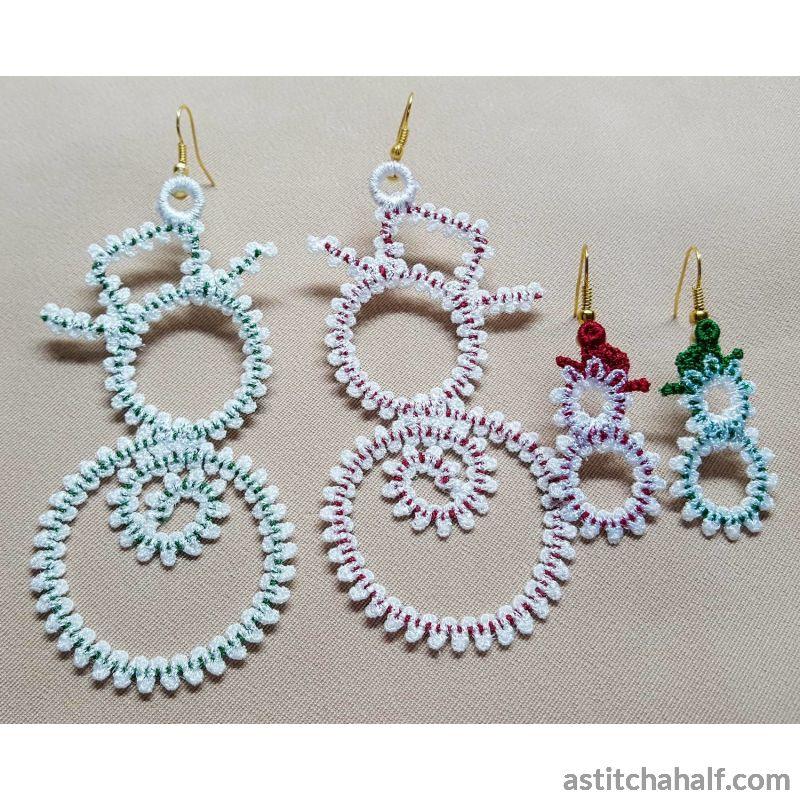 Freestanding Lace Snowman Earrings - aStitch aHalf
