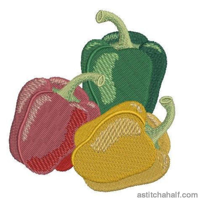 Fresh Produce Bell Peppers Red Yellow and Green - aStitch aHalf