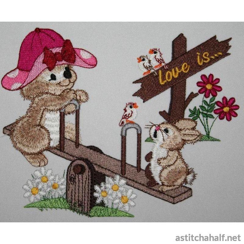 Fuzzy Emma on Teeter Totter - a-stitch-a-half