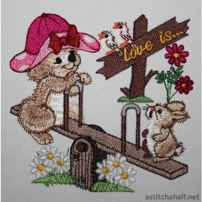 Fuzzy Emma on Teeter Totter - a-stitch-a-half