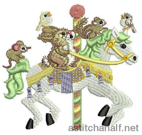 Fuzzy Friends on Carousel - a-stitch-a-half