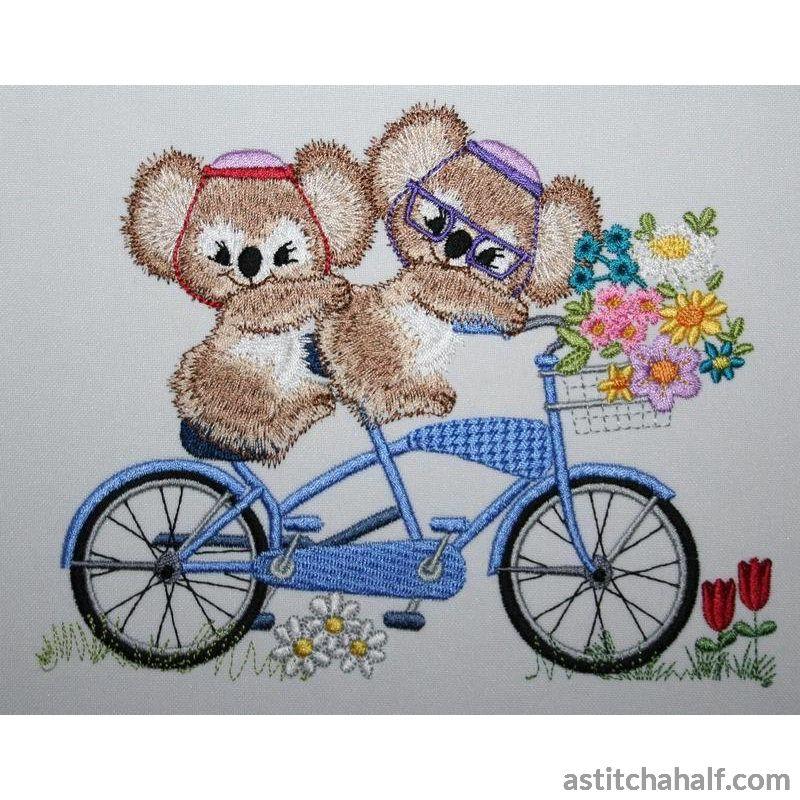 Fuzzy Jacob and Emma on Tandem Bicycle - a-stitch-a-half