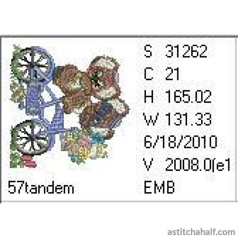 Fuzzy Jacob and Emma on Tandem Bicycle - a-stitch-a-half