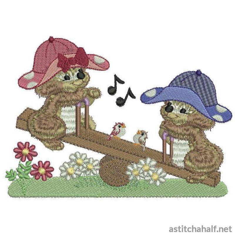 Fuzzy Jacob and Emma on the Teeter Totter - a-stitch-a-half