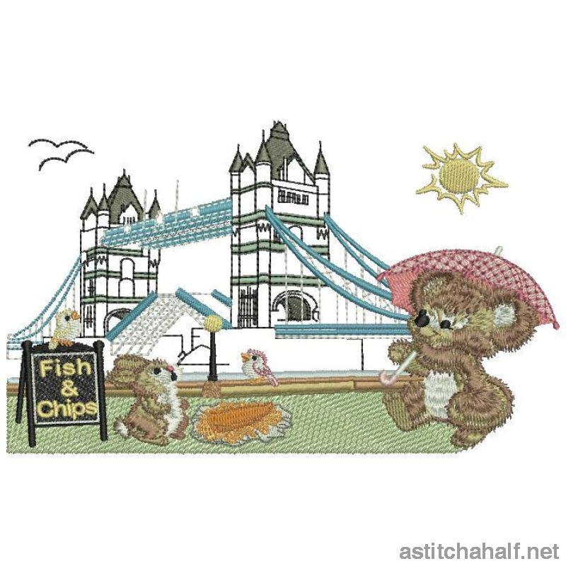 Fuzzy Olivia at the Tower Bridge - a-stitch-a-half