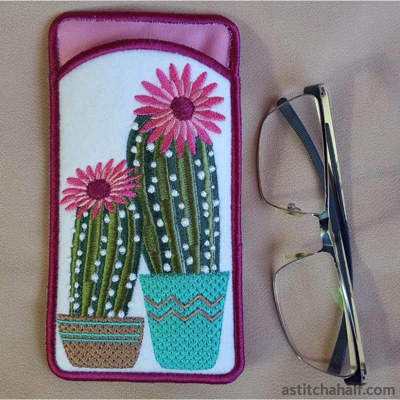 ITH Flowering Succulent Eyeglass Case - aStitch aHalf