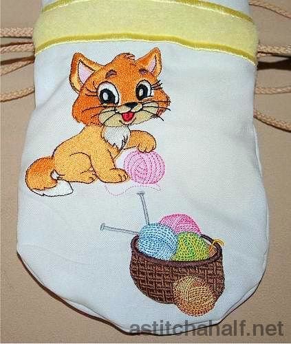 Kitty Drawstring Bag - a-stitch-a-half