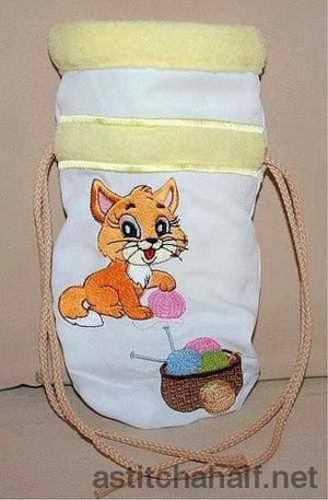 Kitty Drawstring Bag - a-stitch-a-half