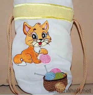 Kitty Drawstring Bag - a-stitch-a-half