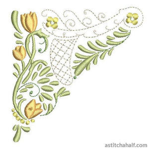 Lacy Corner with Tulips and Daisies Combo - aStitch aHalf