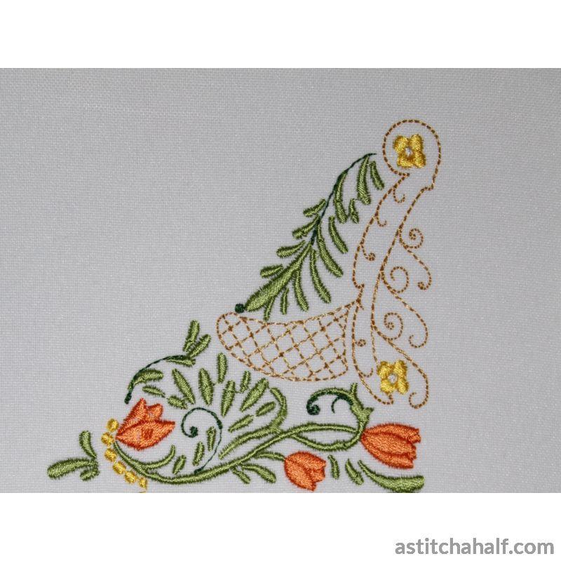 Lacy Corner with Tulips and Daisies Combo - aStitch aHalf