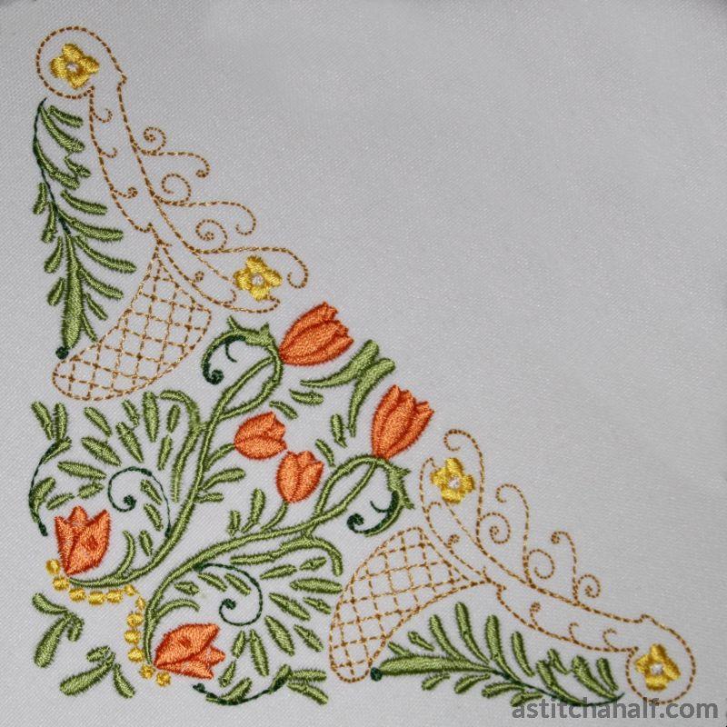 Lacy Corner with Tulips and Daisies Combo - aStitch aHalf
