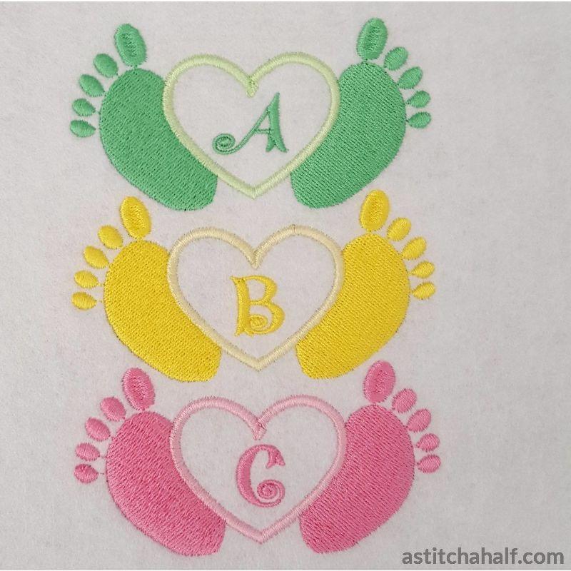 Little Toes in Heart with Alphabet - aStitch aHalf