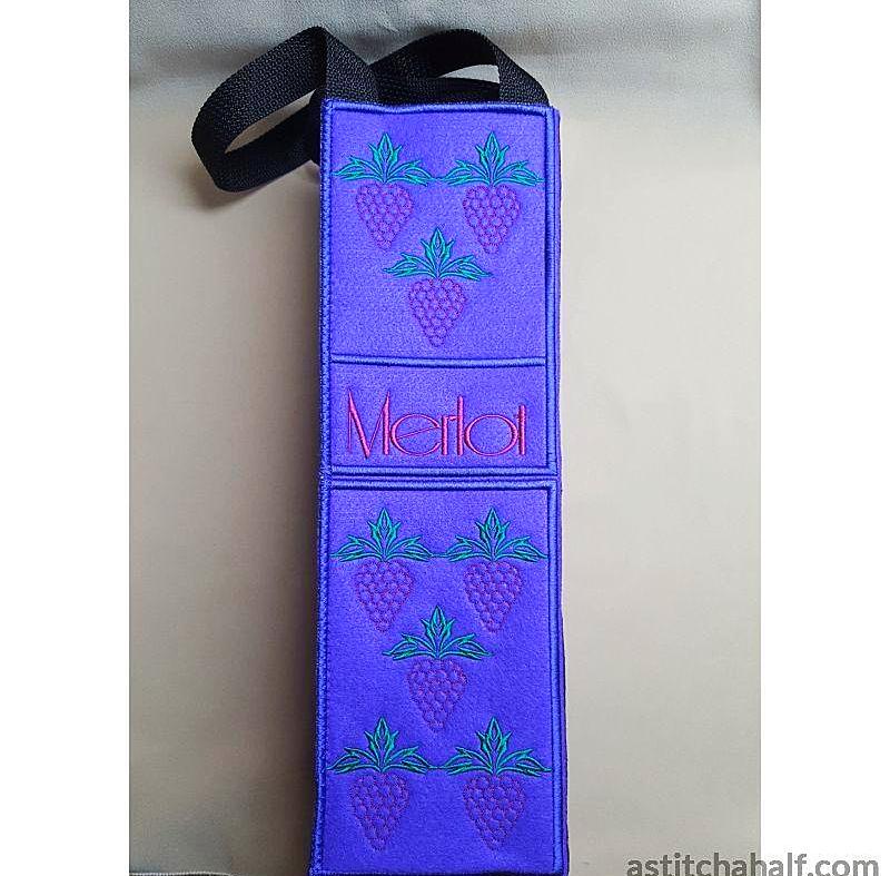 Merlot Wine Bottle Tote - aStitch aHalf