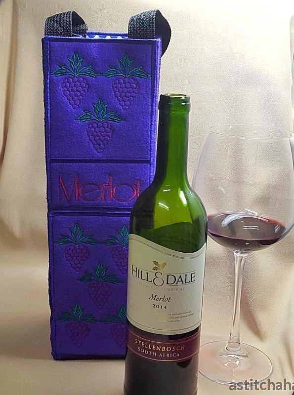 Merlot Wine Bottle Tote - aStitch aHalf