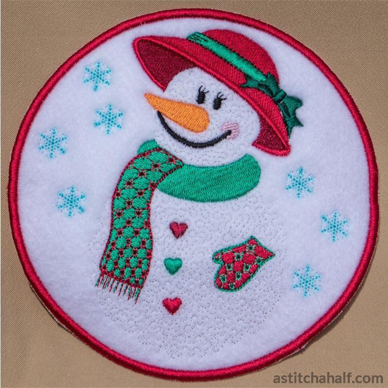 Mrs Snowman Mug Rug - aStitch aHalf