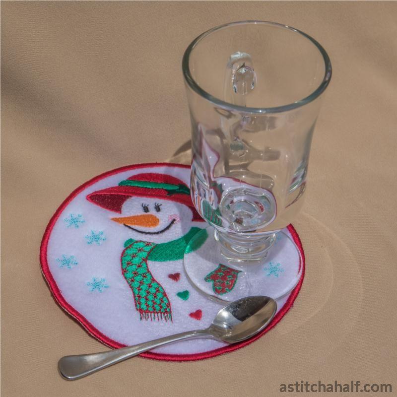 Mrs Snowman Mug Rug - aStitch aHalf
