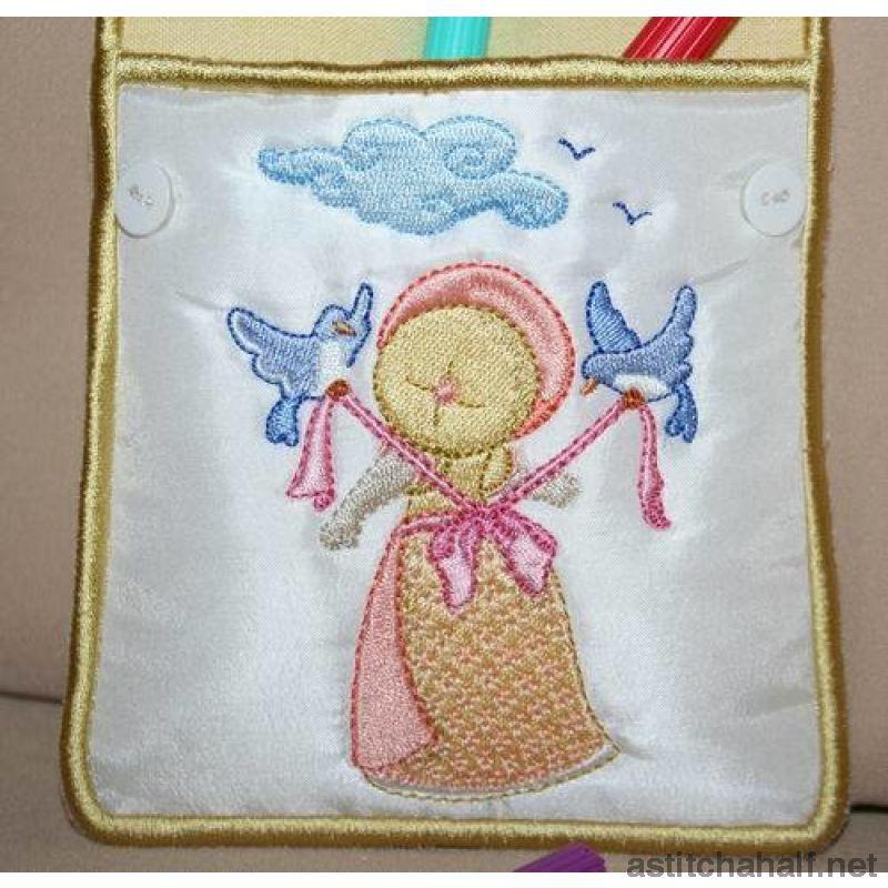 Nature Miss Bonnet School Pocket - a-stitch-a-half