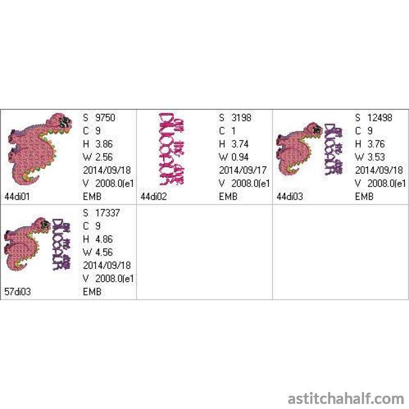 Out the door Dinosaur - aStitch aHalf