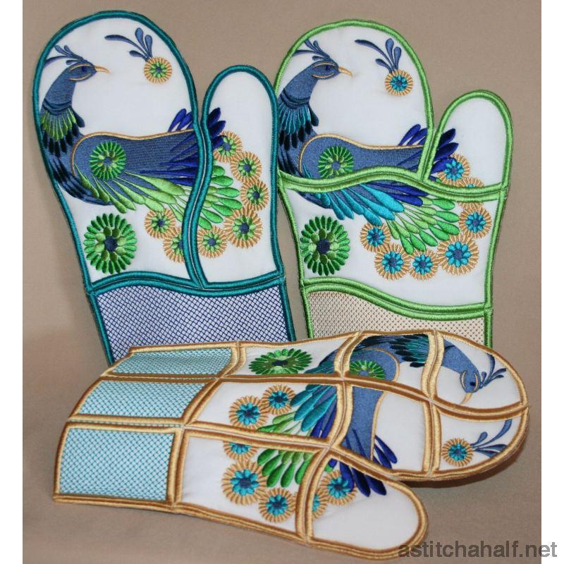 Peacock Oven Gloves - a-stitch-a-half