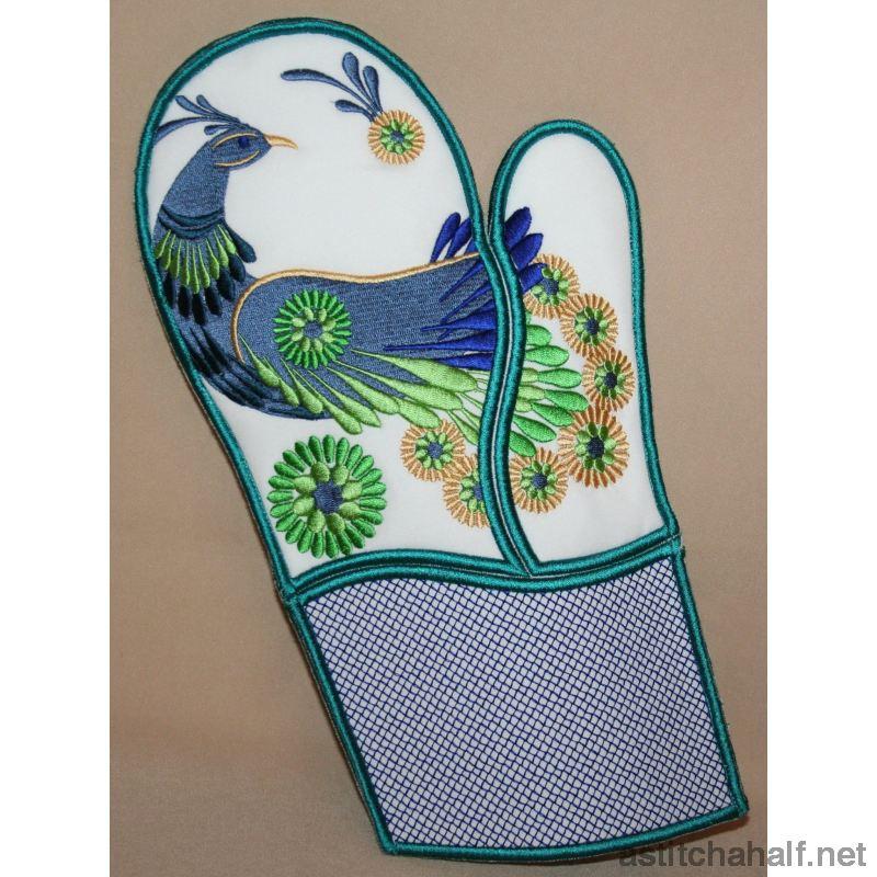 Peacock Oven Gloves - a-stitch-a-half