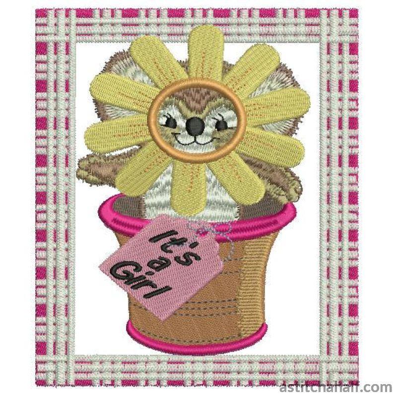 Potted Sunflower Fuzzy Girl - aStitch aHalf