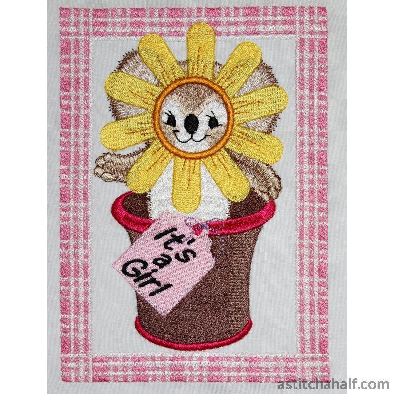 Potted Sunflower Fuzzy Girl - aStitch aHalf