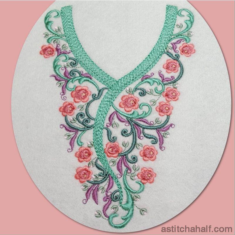 Romantic Roses Neckline Embroidery Collection - aStitch aHalf