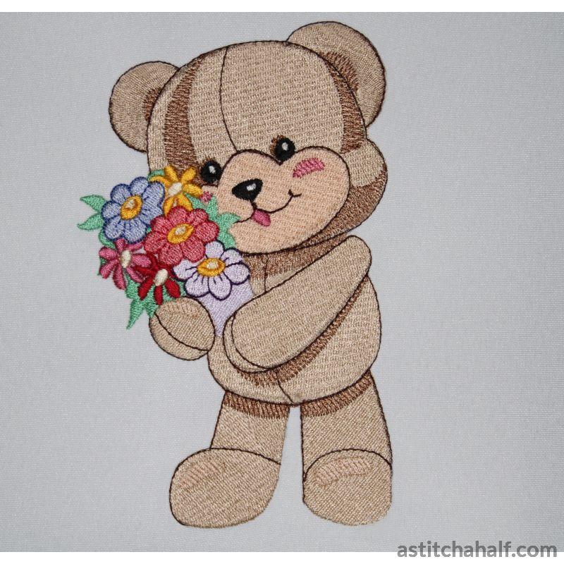 Rupert Bear with Flowers - aStitch aHalf