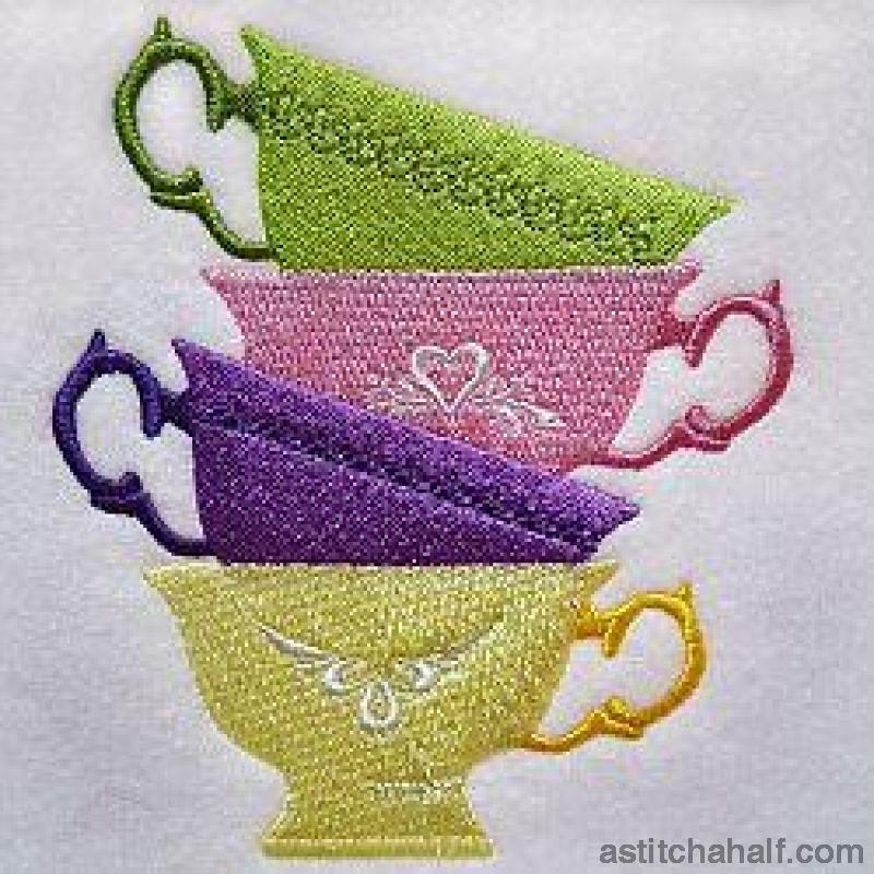 Tea Cups Stack - aStitch aHalf