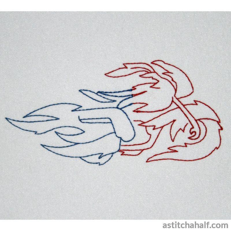 Thunder Bikes Redwork - a-stitch-a-half