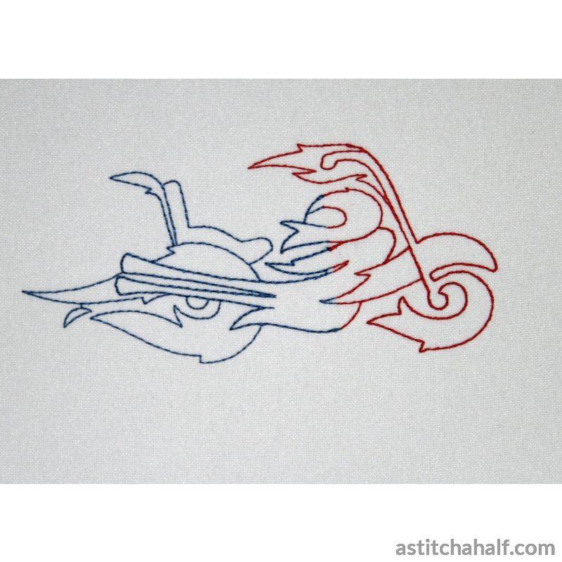 Thunder Bikes Redwork - a-stitch-a-half