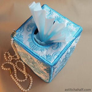 Tiffany Blue Damask Tissue Box Cover - aStitch aHalf