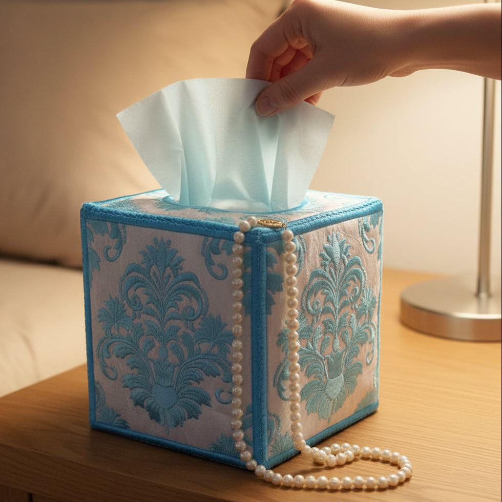 Tiffany Blue Damask Tissue Box Cover - aStitch aHalf