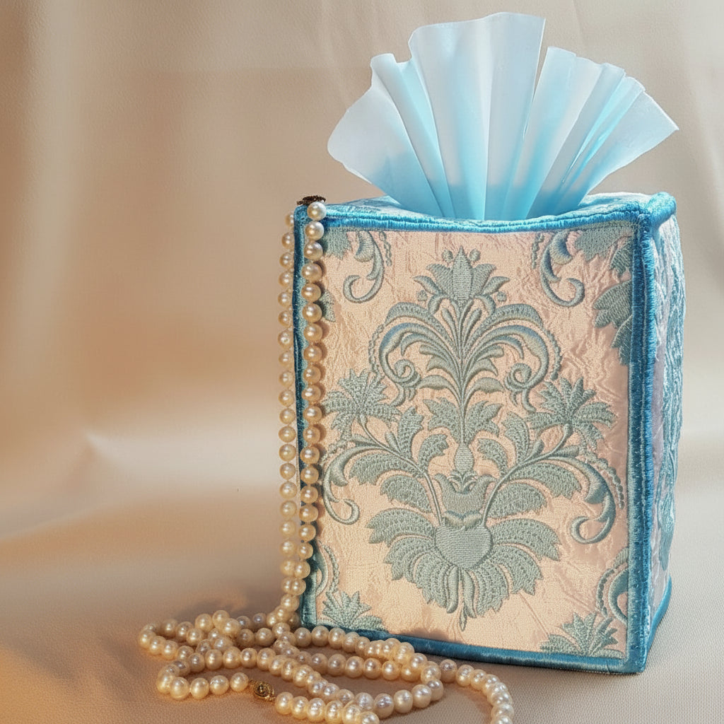 Tiffany Blue Damask Tissue Box Cover - aStitch aHalf